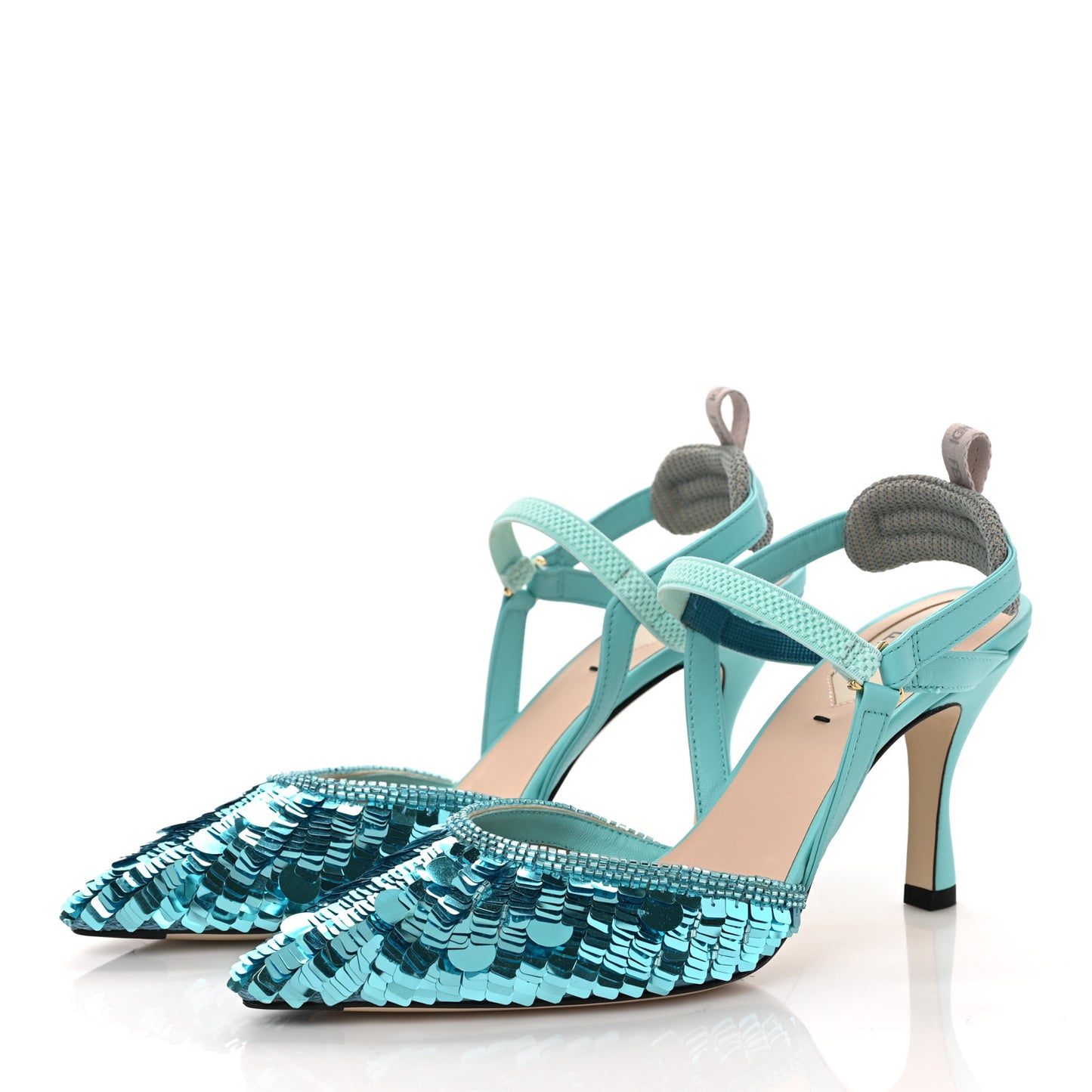 Organza Sequin Paillettes Colibri Lite 85mm Slingback Pumps 36.5 Nudo Blue Tiffany Blue