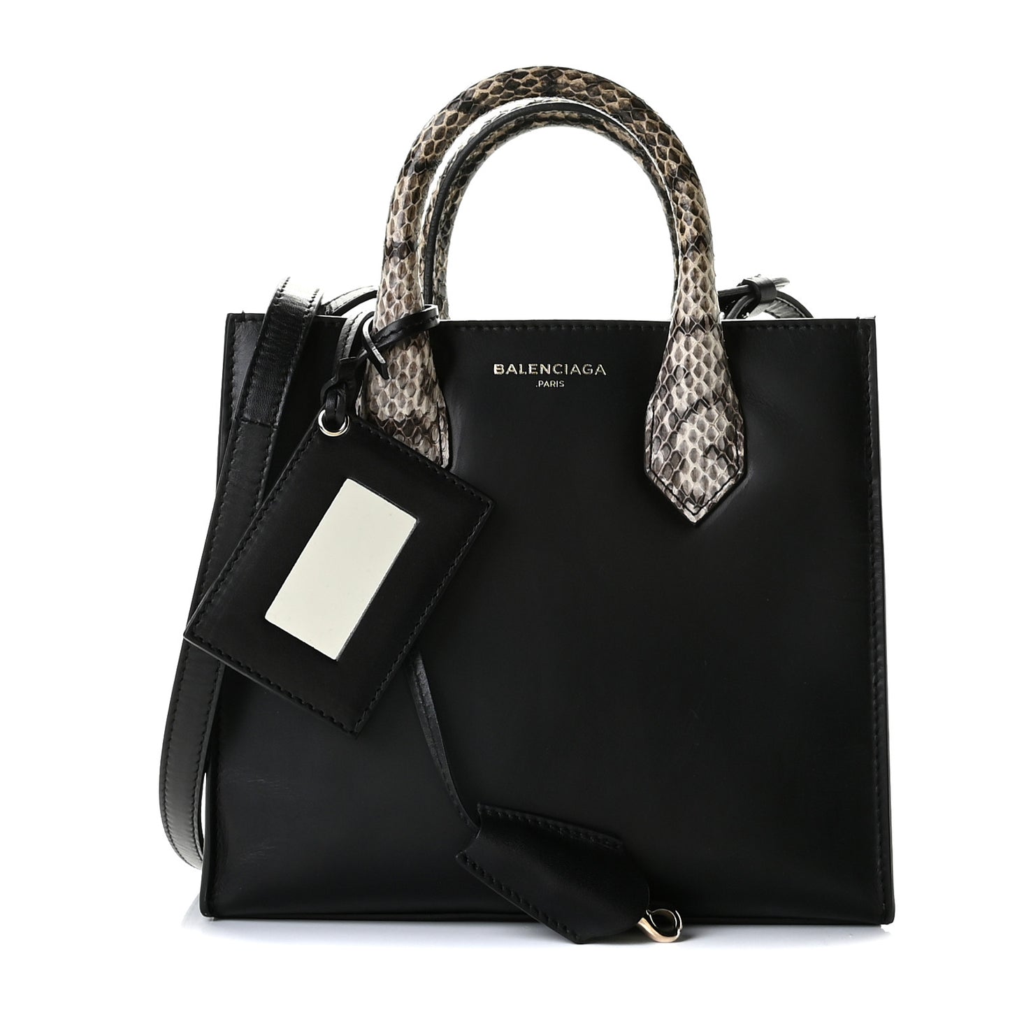 Calfskin Elaphe Snakeskin Mini Padlock All Afternoon Tote Black