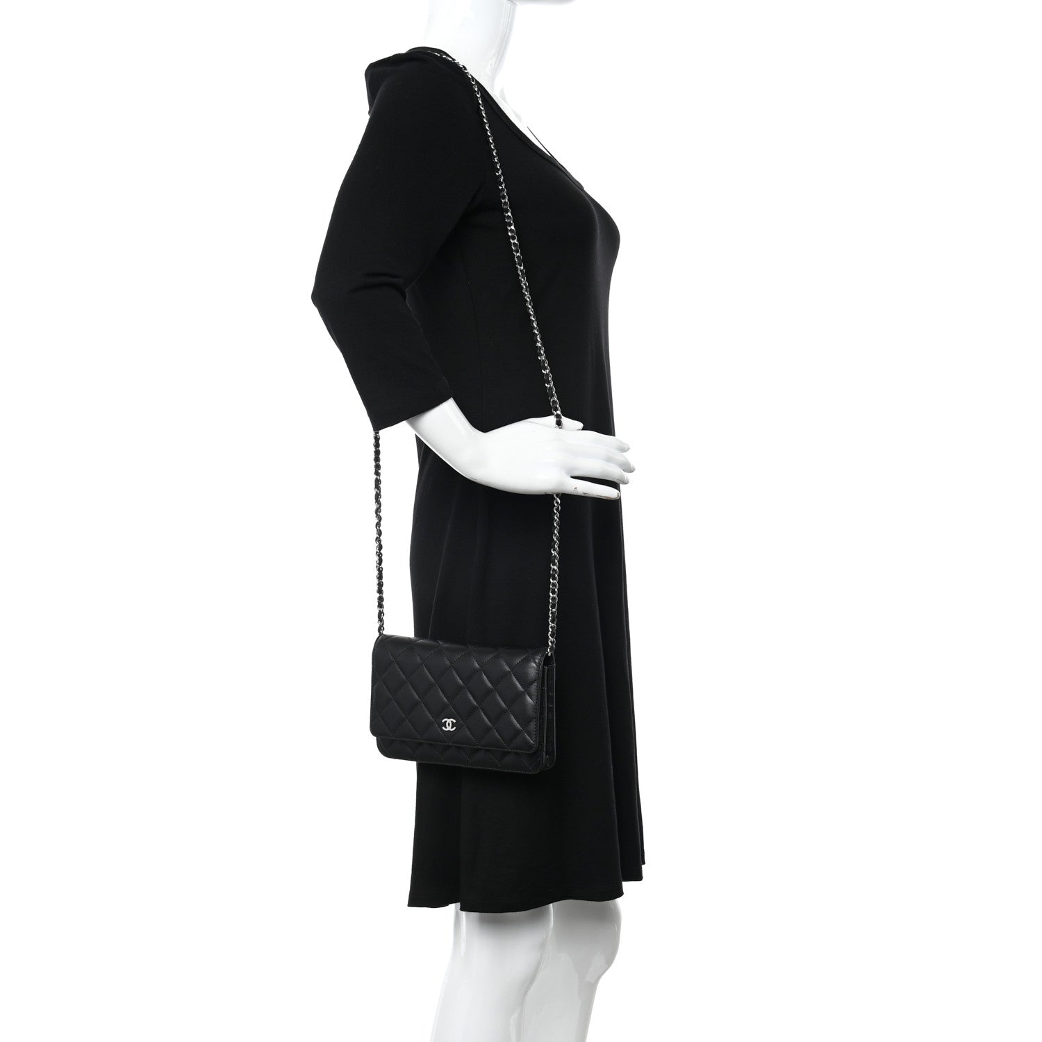 Chanel Lambskin Quilted Wallet On Chain WOC Black 2 of 11