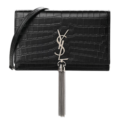 Saint Laurent Calfskin Crocodile Embossed Kate Monogram Tassel Chain Wallet Black 1 of 10