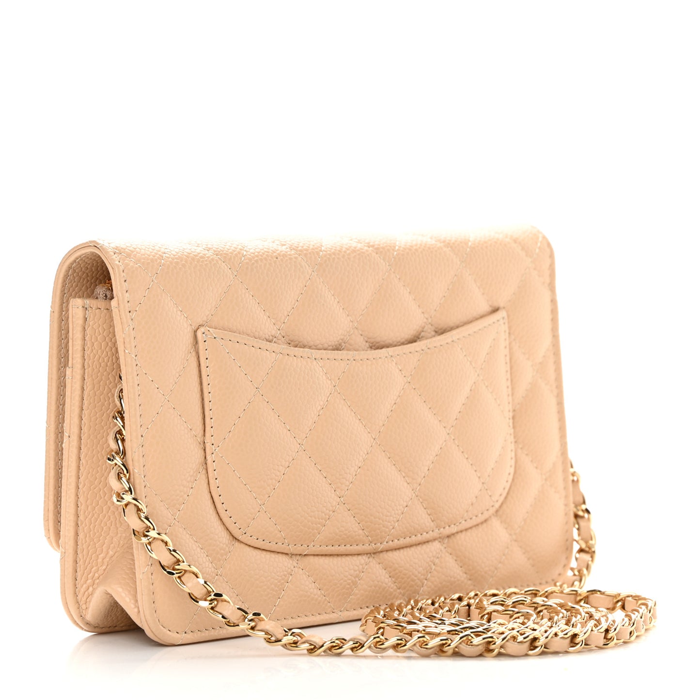 Caviar Quilted Wallet On Chain WOC Beige