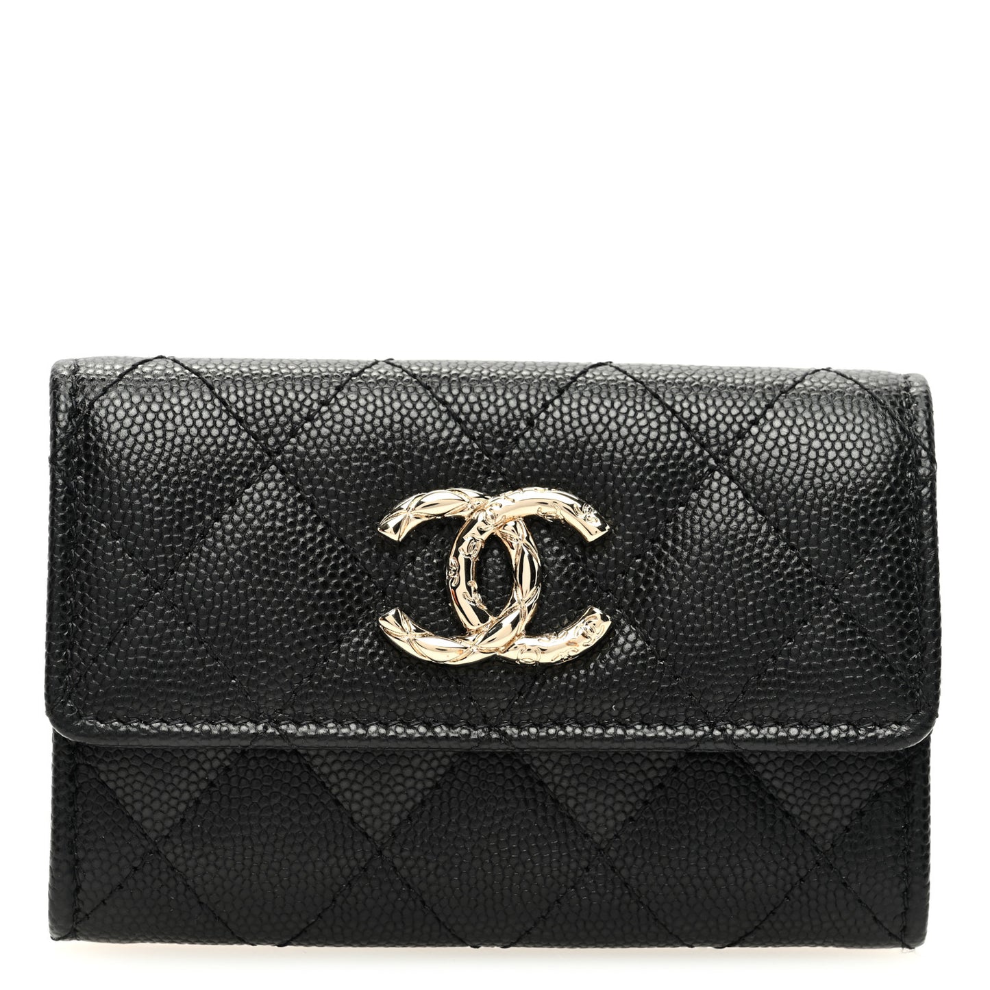 Caviar Quilted CC Flap Card Holder Black