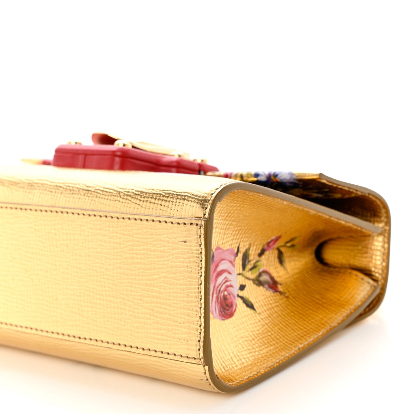 Metallic Calfskin Crystal Embellished Lucia Shoulder Bag Gold Multicolor