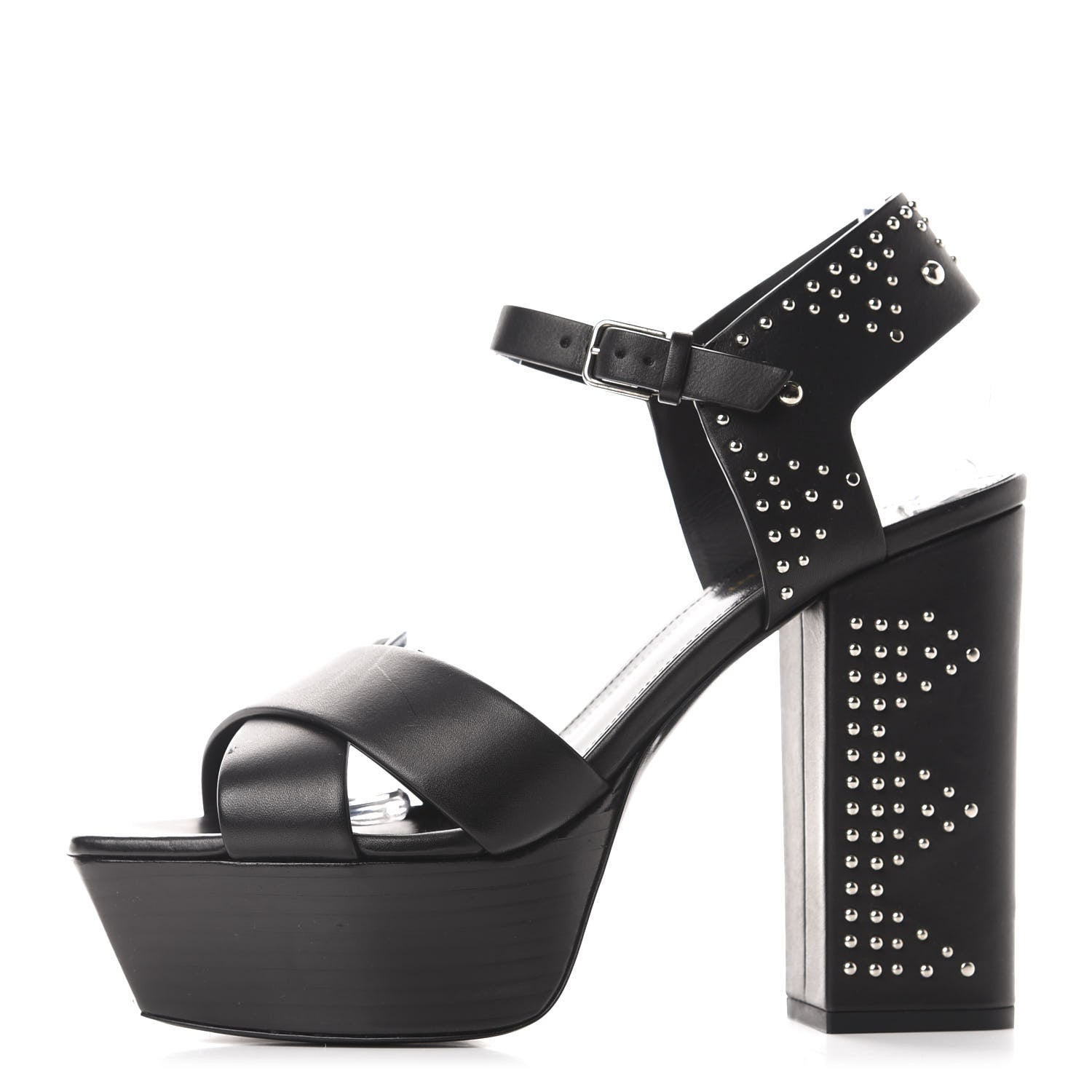 Saint Laurent Calfskin Studded Farrah 80 Platform Sandals 40 Black 1 of 9