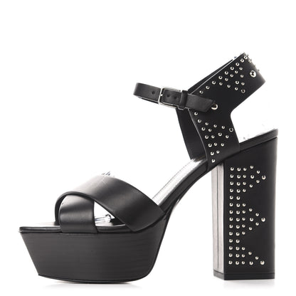Saint Laurent Calfskin Studded Farrah 80 Platform Sandals 40 Black 1 of 9