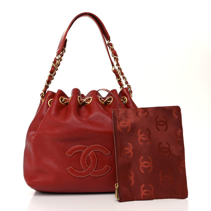 Chanel Grained Calfskin CC Drawstring Bucket Bag Red 3 of 12