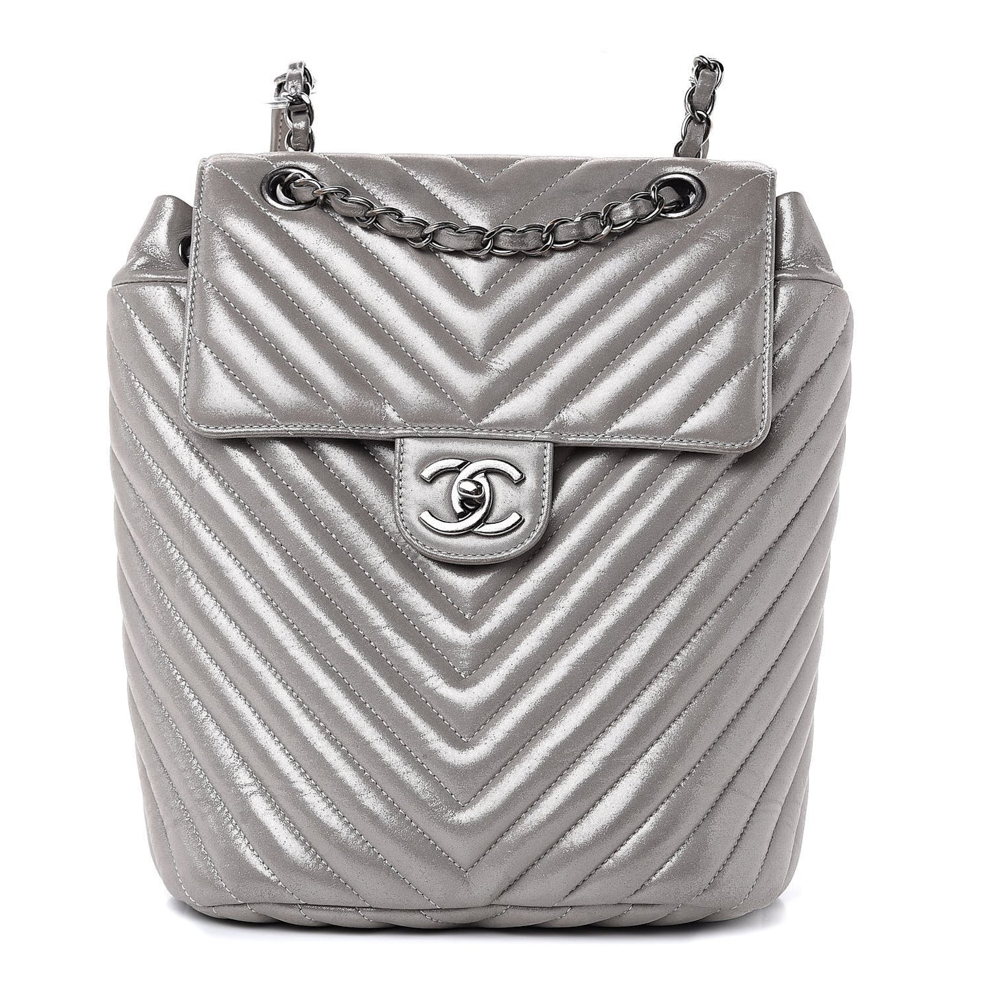 Metallic Calfskin Chevron Quilted Small Urban Spirit Backpack Silver