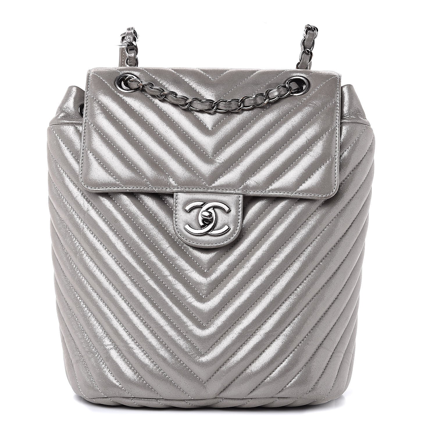 Chanel Metallic Calfskin Chevron Quilted Small Urban Spirit Backpack Silver 1 of 14