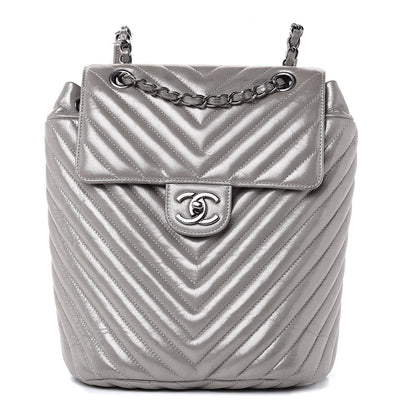 Chanel Metallic Calfskin Chevron Quilted Small Urban Spirit Backpack Silver 1 of 14