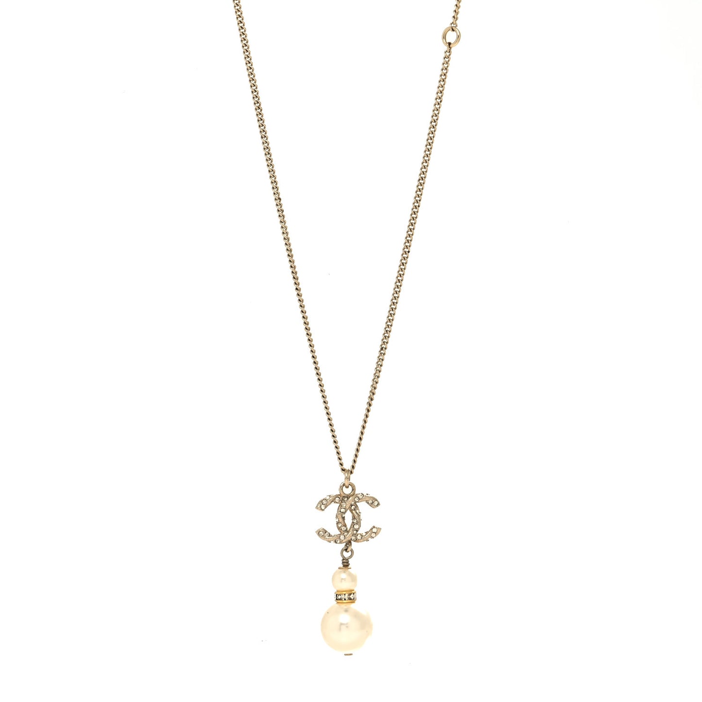 Pearl CC Pendant Necklace Gold