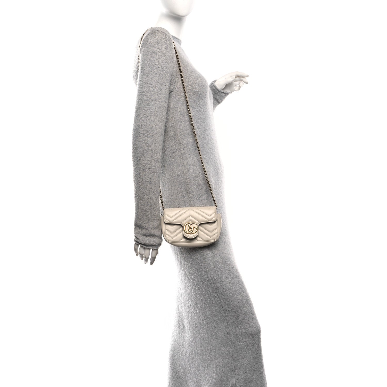 Gucci Calfskin Matelasse Super Mini GG Marmont Shoulder Bag White 2 of 10