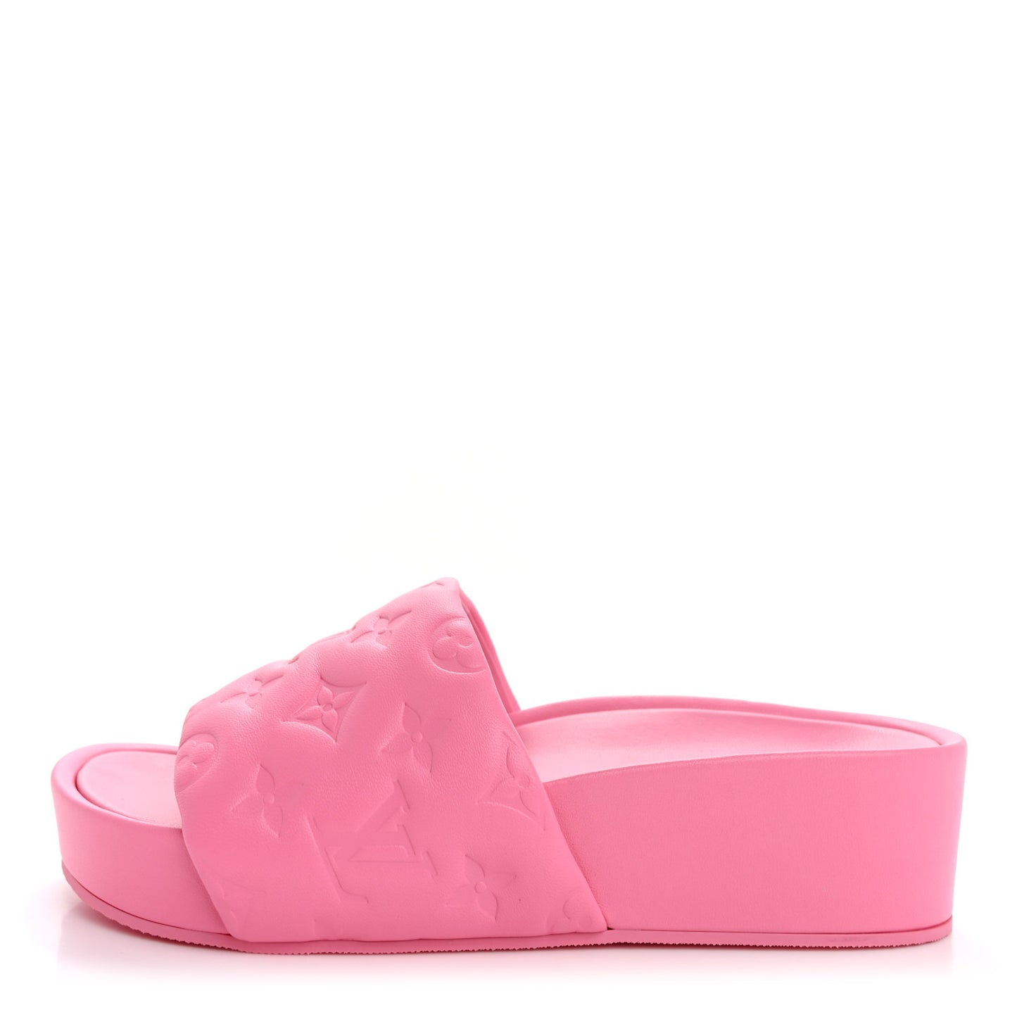Lambskin Embossed Monogram Jumbo Flatform Mule Sandals 38 Rose Pop