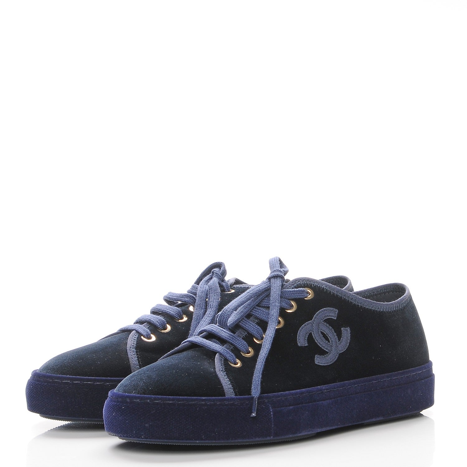 Chanel Velvet CC Sneakers 37 Navy 3 of 9