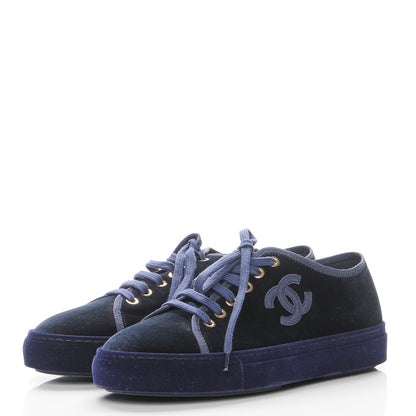 Chanel Velvet CC Sneakers 37 Navy 3 of 9