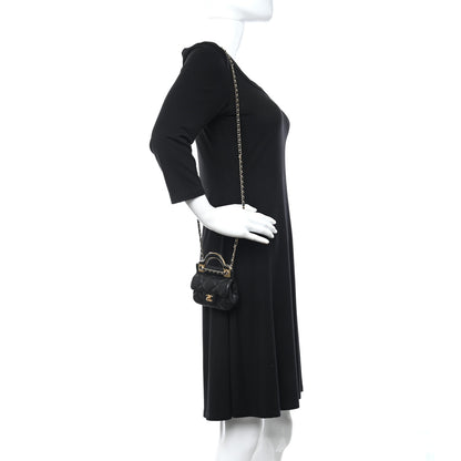 Chanel Calfskin Quilted Lady Handle Flap Card Holder With Chain Black 2 of 5
