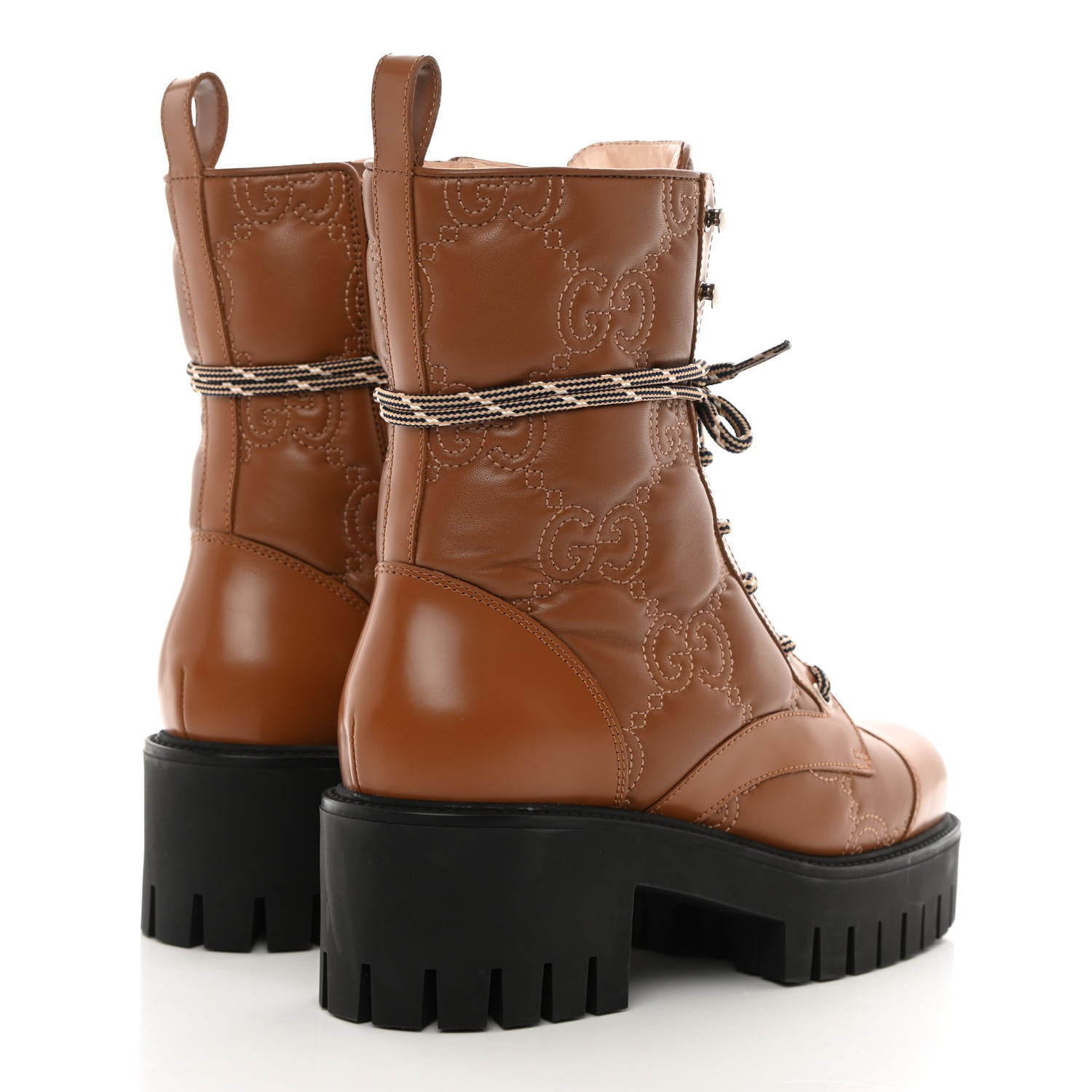 Gucci Cordovan Lux Nappa GG Matelasse Lace Up 60mm Combat Boots 37 Dark Hazel Brown 4 of 12