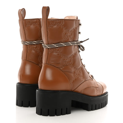 Gucci Cordovan Lux Nappa GG Matelasse Lace Up 60mm Combat Boots 37 Dark Hazel Brown 4 of 12