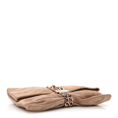 Jimmy Choo Suede Crystal Chandra Chain Clutch Beige 4 of 12