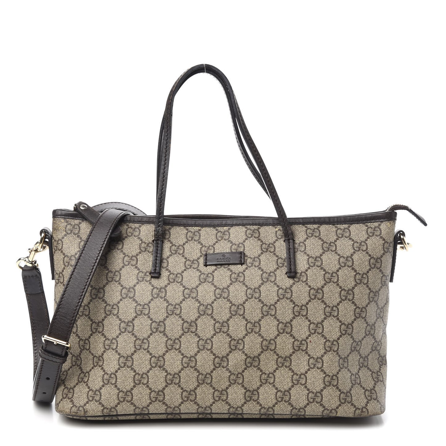 GG Supreme Monogram Medium Zippered Tote Dark Brown