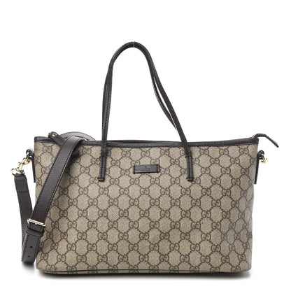 Gucci GG Supreme Monogram Medium Zippered Tote Dark Brown 1 of 27