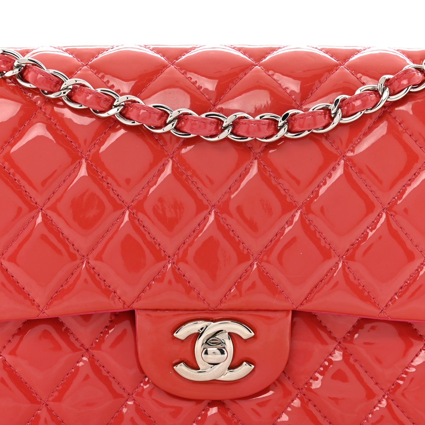 Patent Quilted Medium Double Flap Pink
