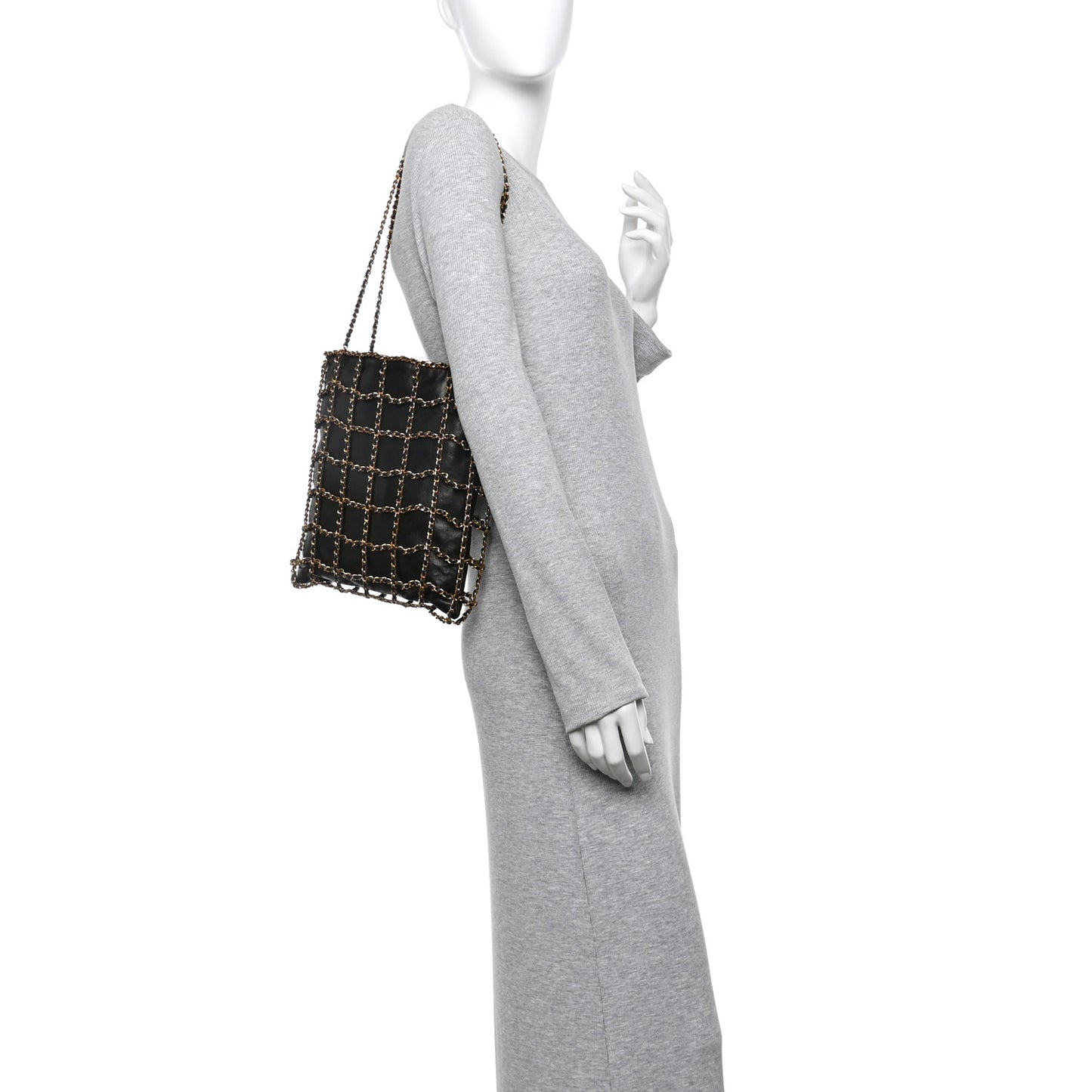 Lambskin Shopping Chain Tote Black