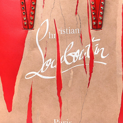 Christian Louboutin Calfskin Spikes Loubi Print East West Cabata Tote Kraft Red 9 of 11