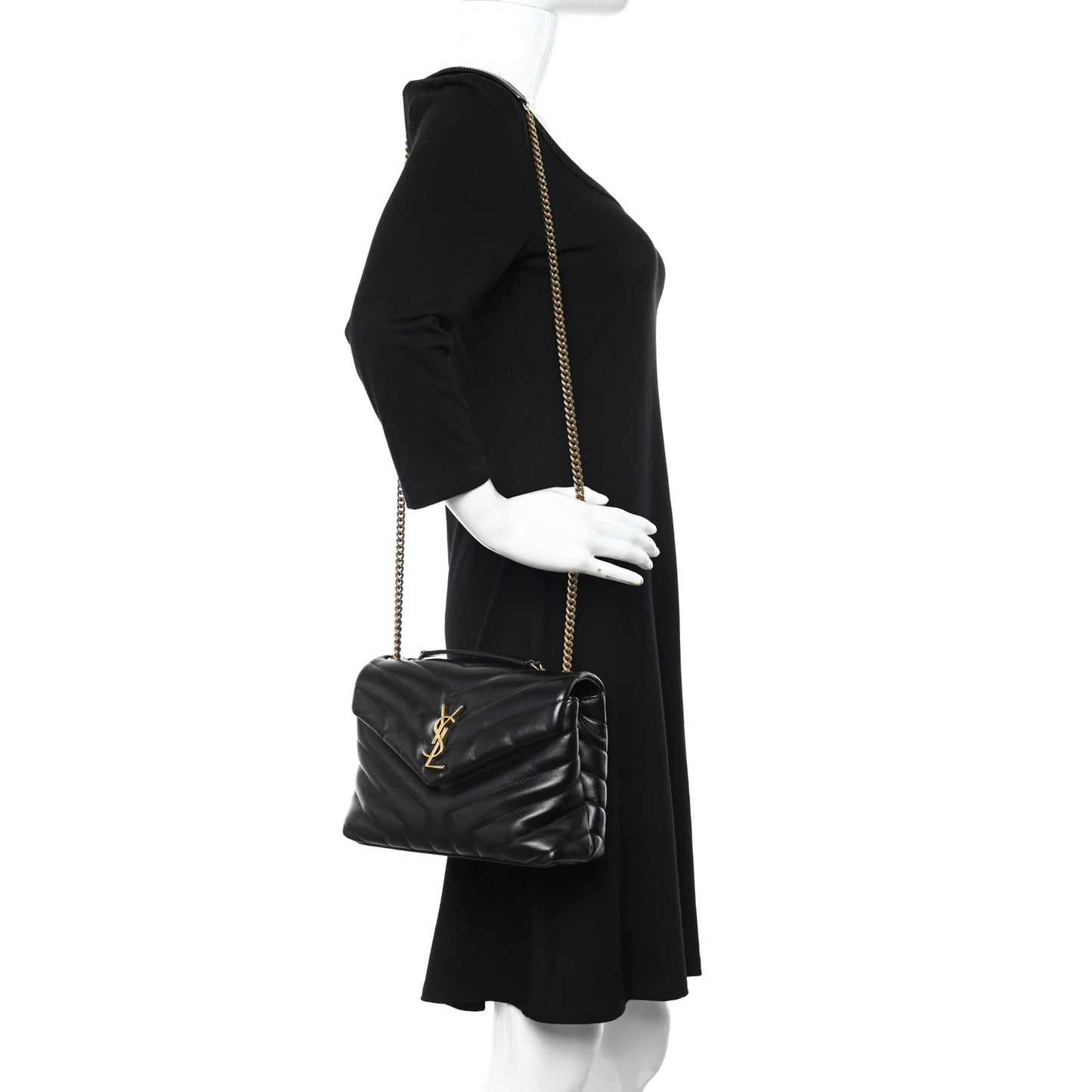 Calfskin Y Quilted Monogram Small Loulou Chain Satchel Black