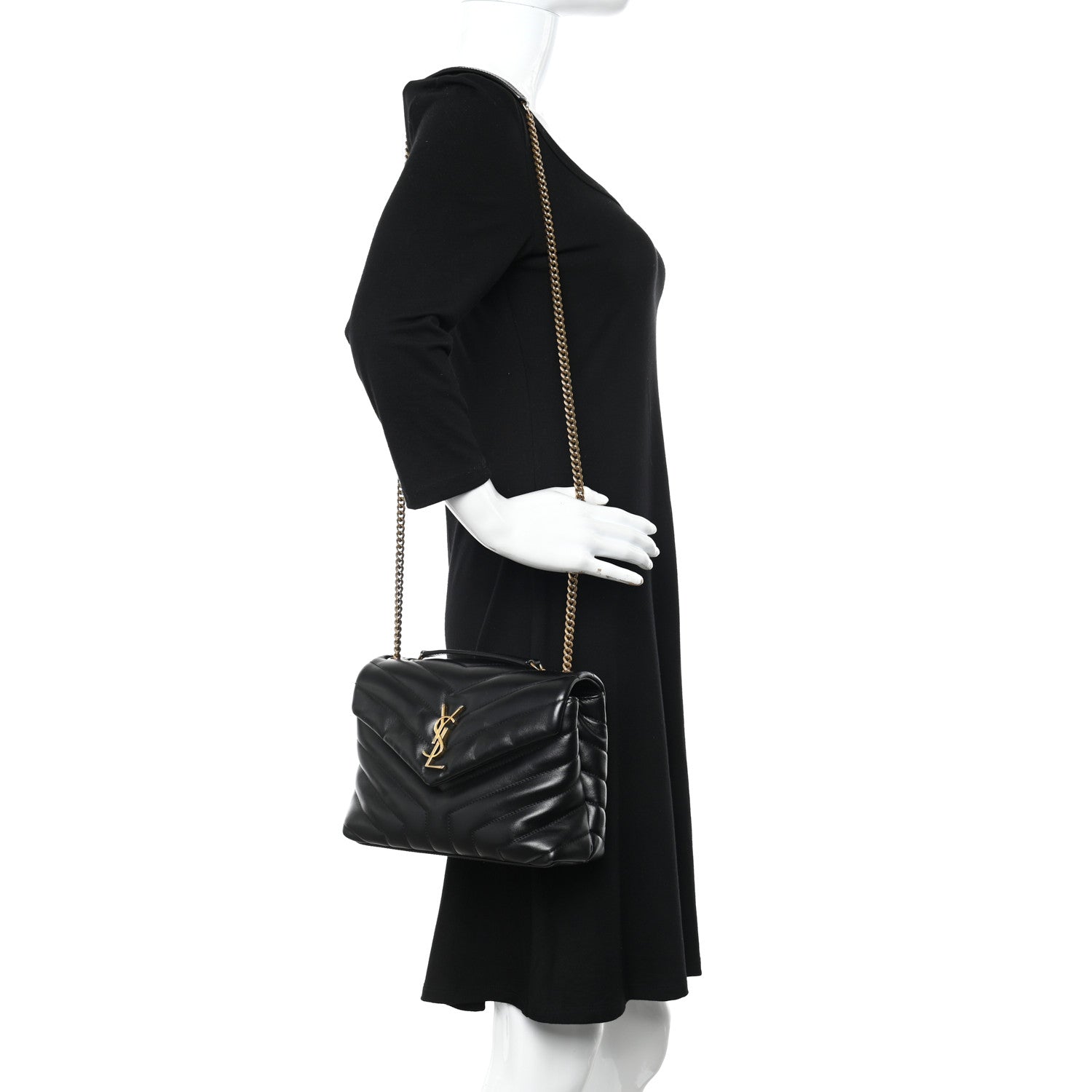 Saint Laurent Calfskin Y Quilted Monogram Small Loulou Chain Satchel Black 1 of 9