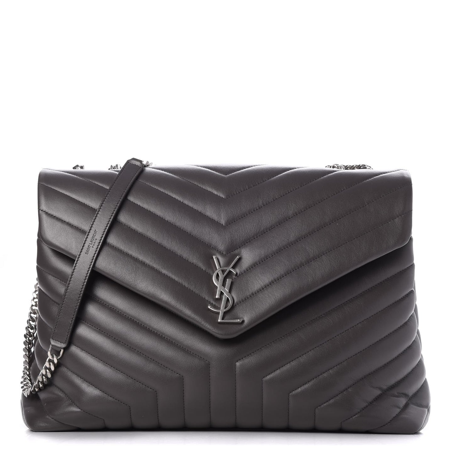 Calfskin Y Quilted Monogram Large Loulou Chain Satchel Asphalt