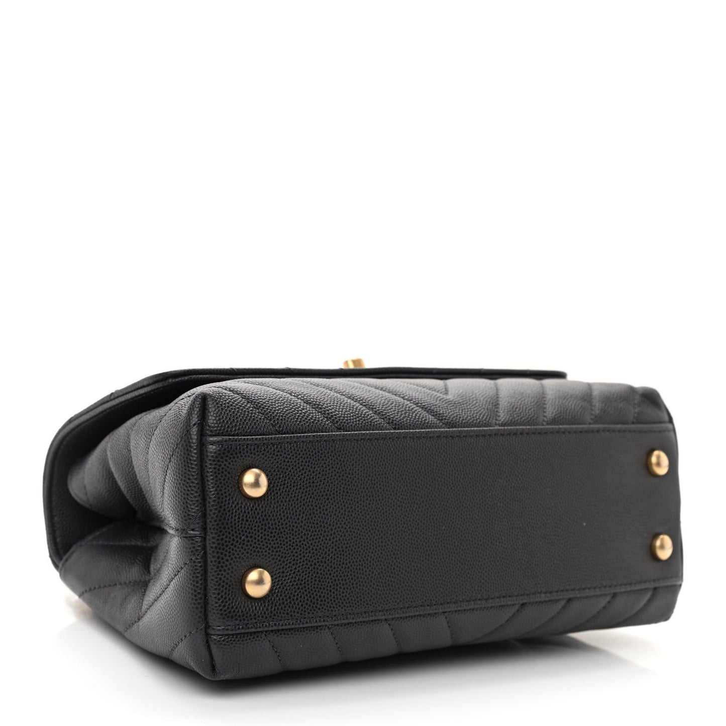Caviar Chevron Quilted Mini Coco Handle Flap Dark Grey