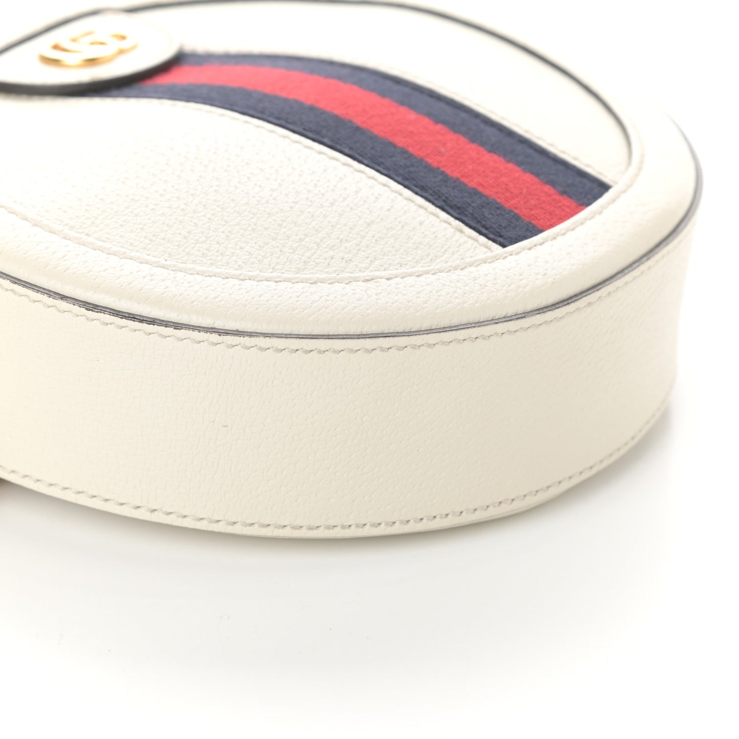 Textured Calfskin Web Mini Ophidia Round Shoulder Bag Mystic White