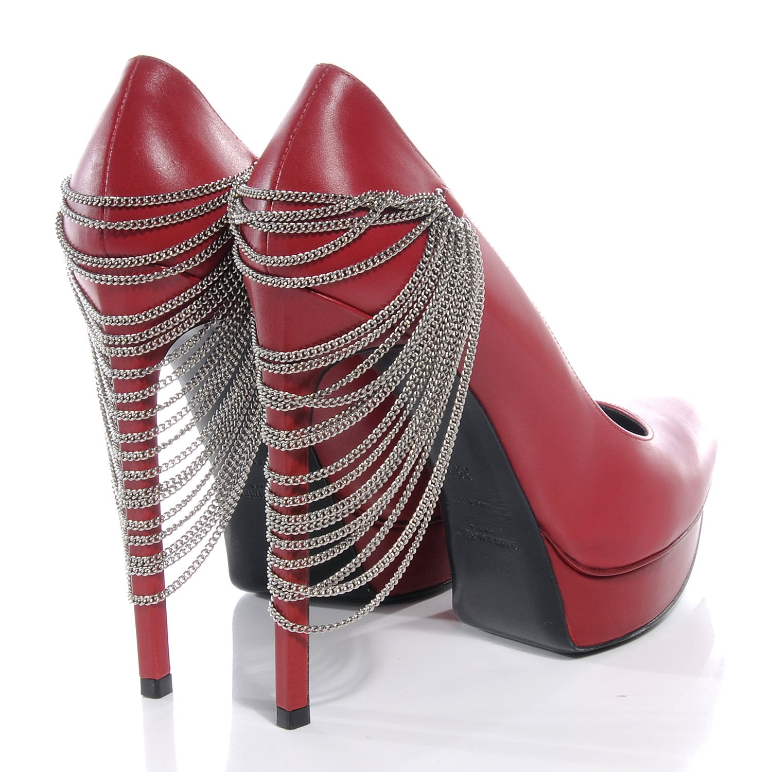 Saint Laurent Leather Janis Chain Heel Pointed Pump 38.5 Red 4 of 9