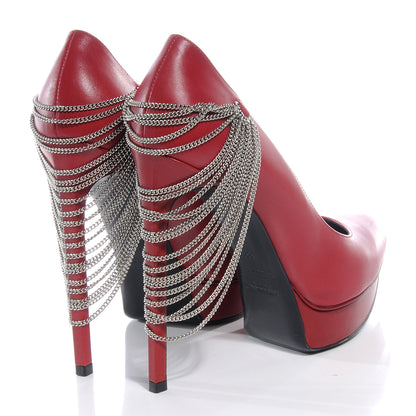 Saint Laurent Leather Janis Chain Heel Pointed Pump 38.5 Red 4 of 9