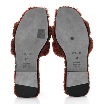 Hermes Woolskin Oran Sandals 37 Cognac 7 of 12