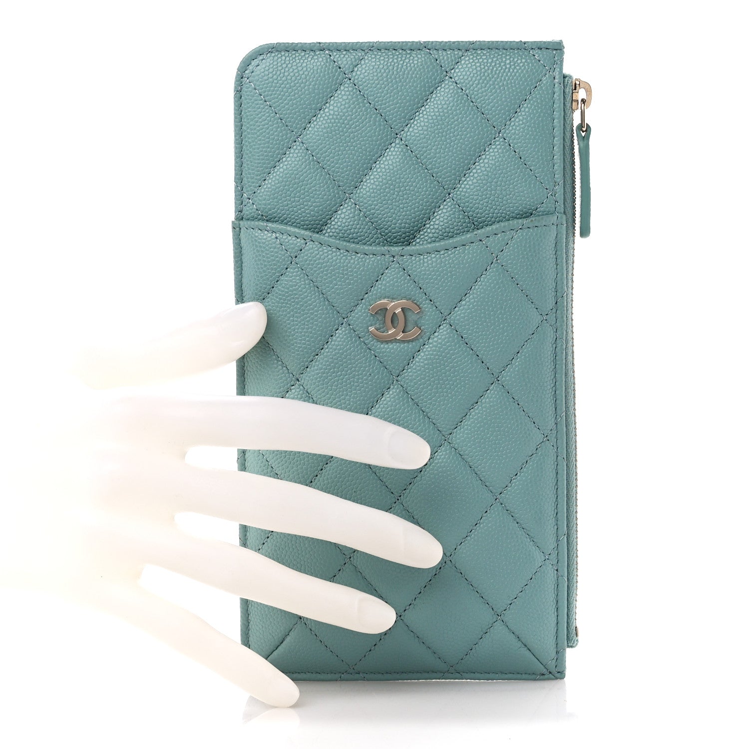 Chanel Caviar Quilted Classic Flat Wallet Pouch Light Blue 2 of 11