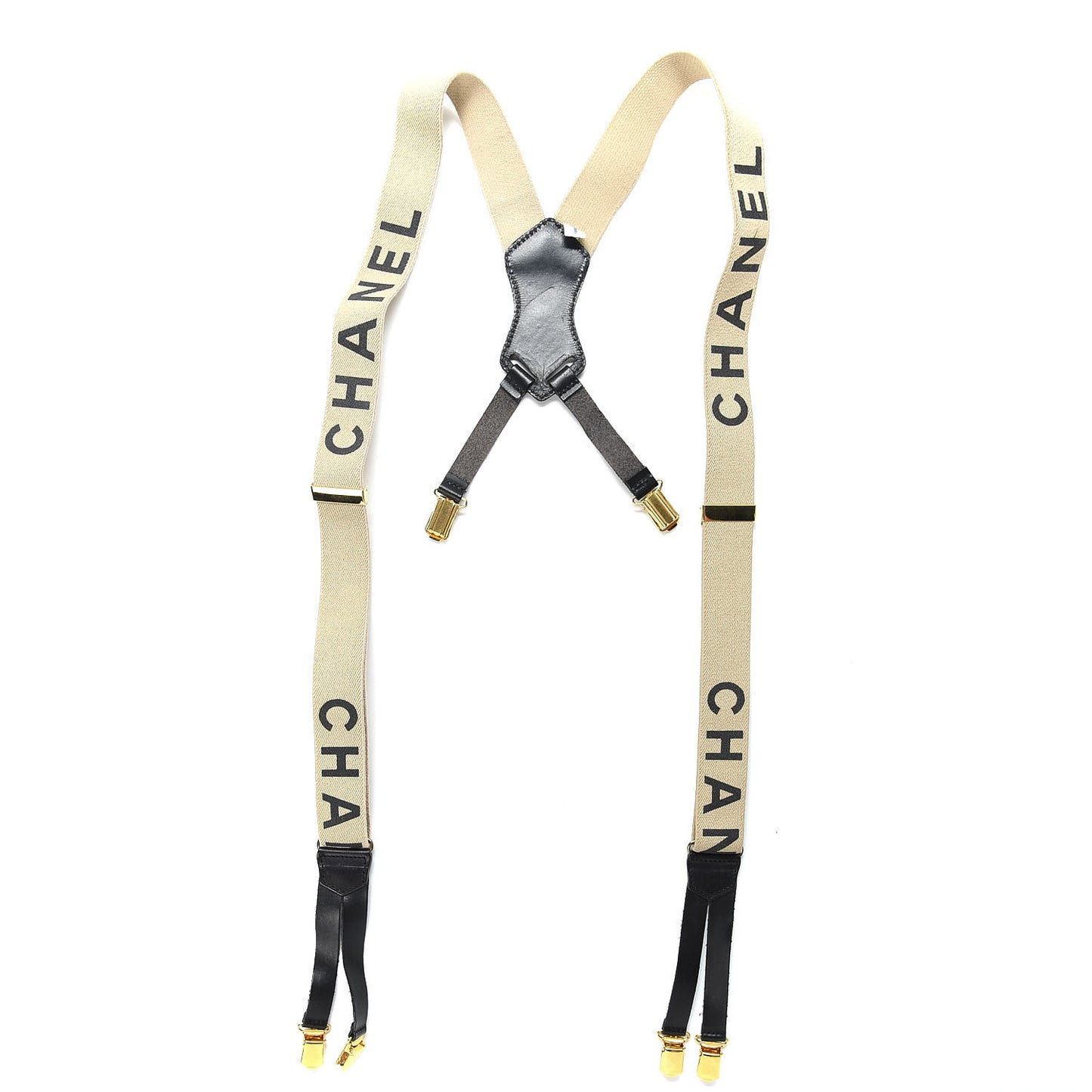 Elastic Logo Suspenders Beige Black