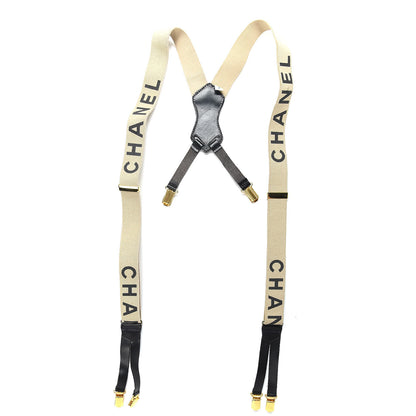 Chanel Elastic Logo Suspenders Beige Black 1 of 4
