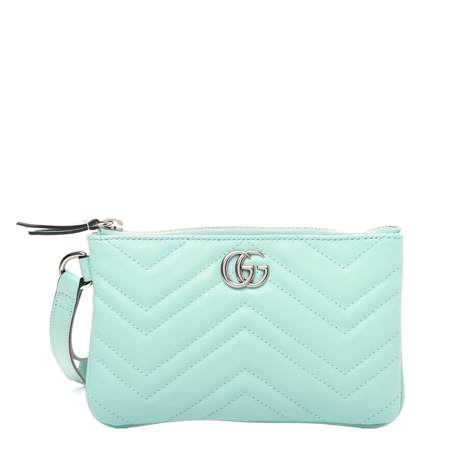 Calfskin Matelasse GG Marmont Wrist Wallet Water Green