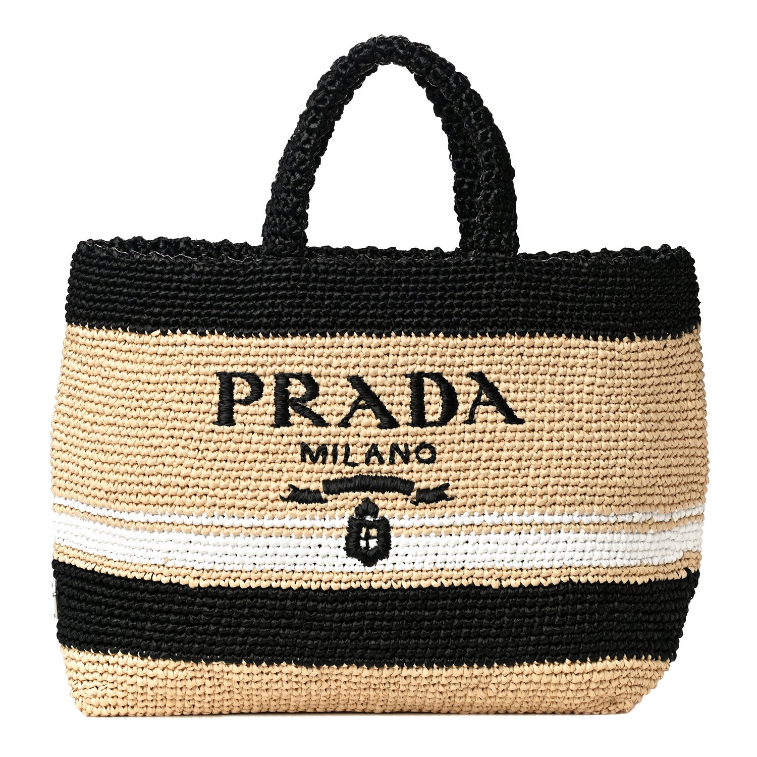 Prada Raffia Logo Tote Naurale Black 1 of 12