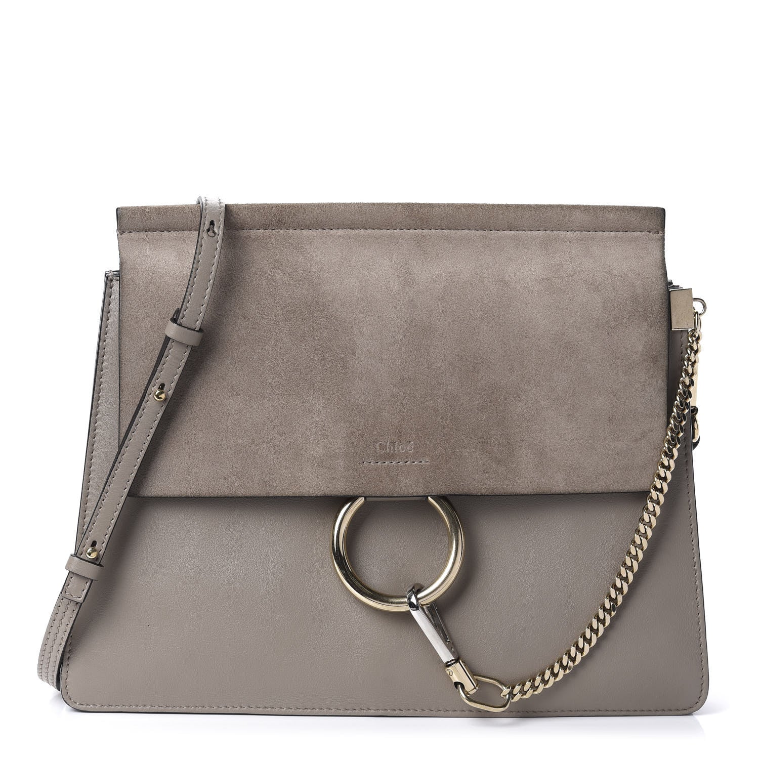 Chloe Calfskin Suede Medium Faye Shoulder Bag Motty Grey 1 of 12
