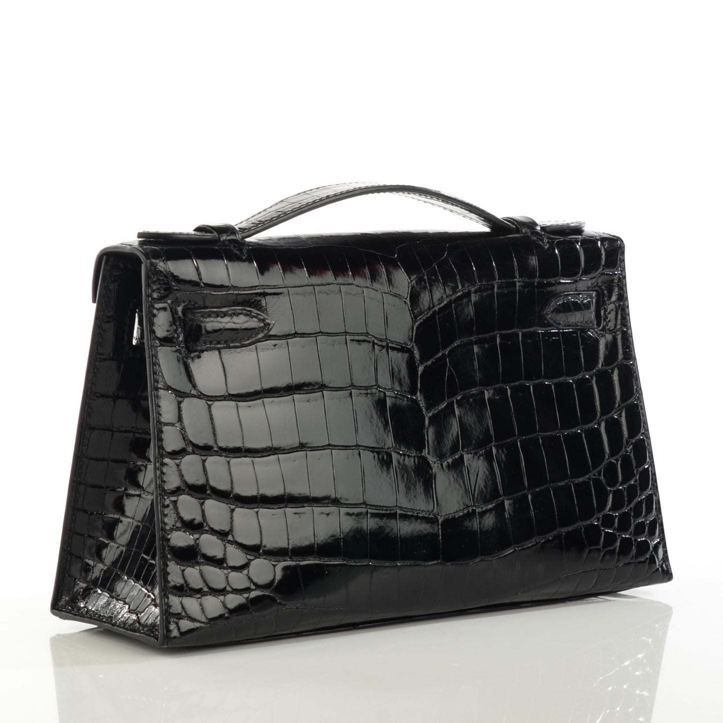 Shiny Niloticus Crocodile Kelly Pochette Black