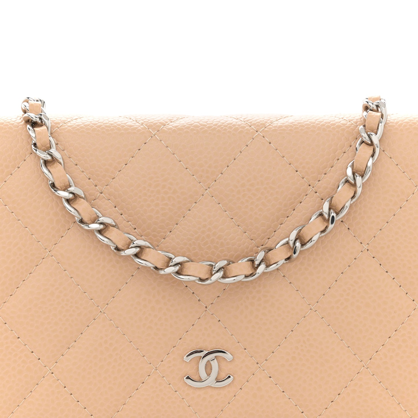 Caviar Quilted Wallet on Chain WOC Beige