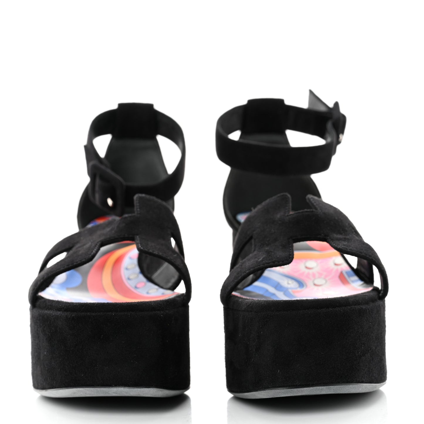 Suede Wedge Sandals 37 Black