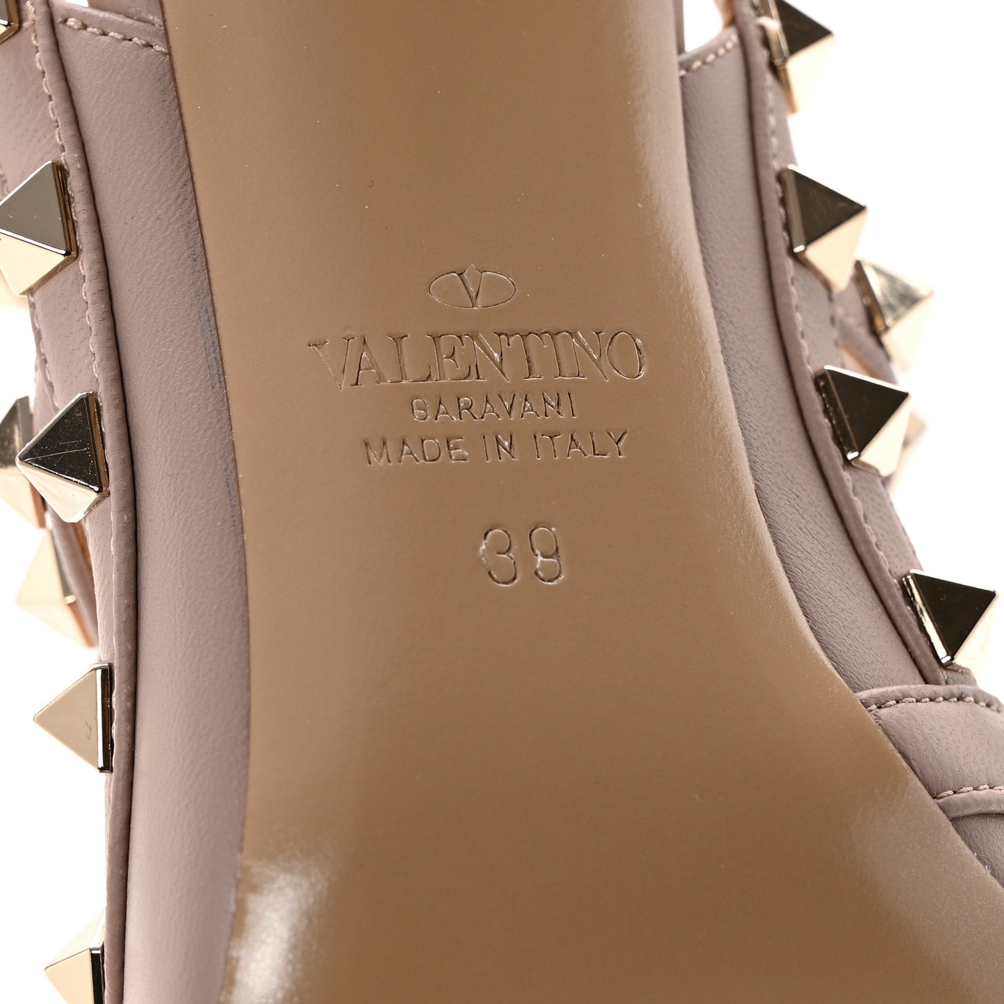 Calfskin Nappa Rockstud Ankle Strap 100mm Pumps 39 Poudre