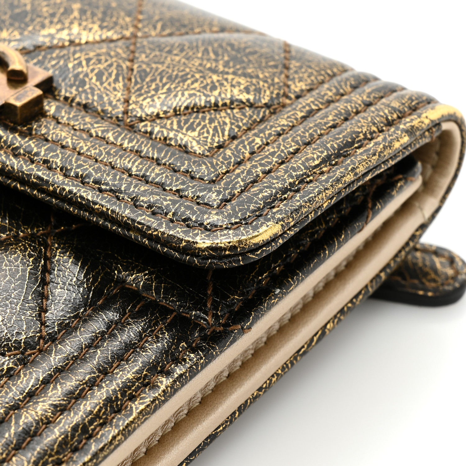 Chanel Cracked Metallic Calfskin Quilted Compact Boy Wallet Gold 13 of 17
