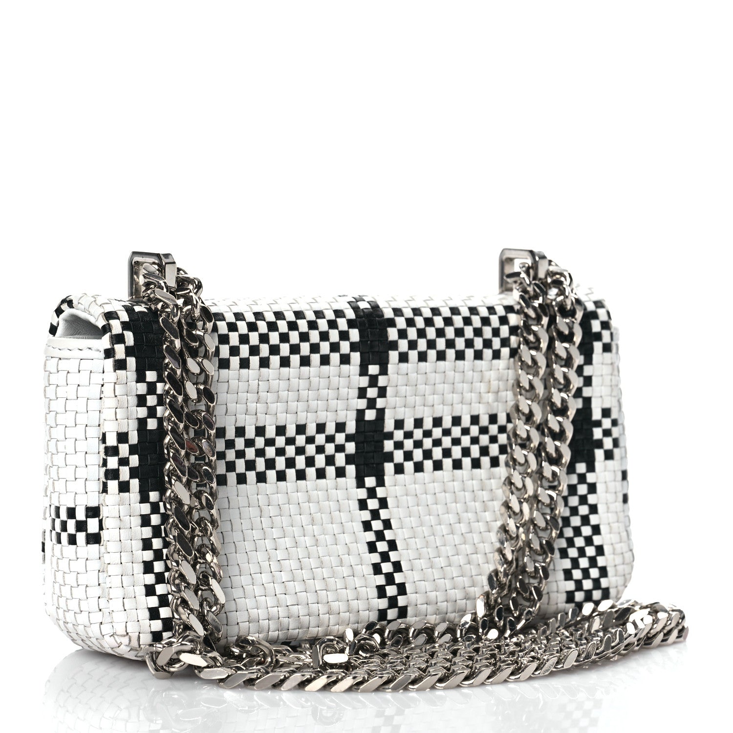 Burberry Woven Calfskin Mini Latticed Lola Bag Black White 3 of 10