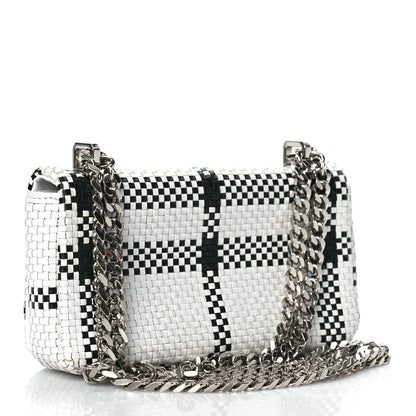 Burberry Woven Calfskin Mini Latticed Lola Bag Black White 3 of 10
