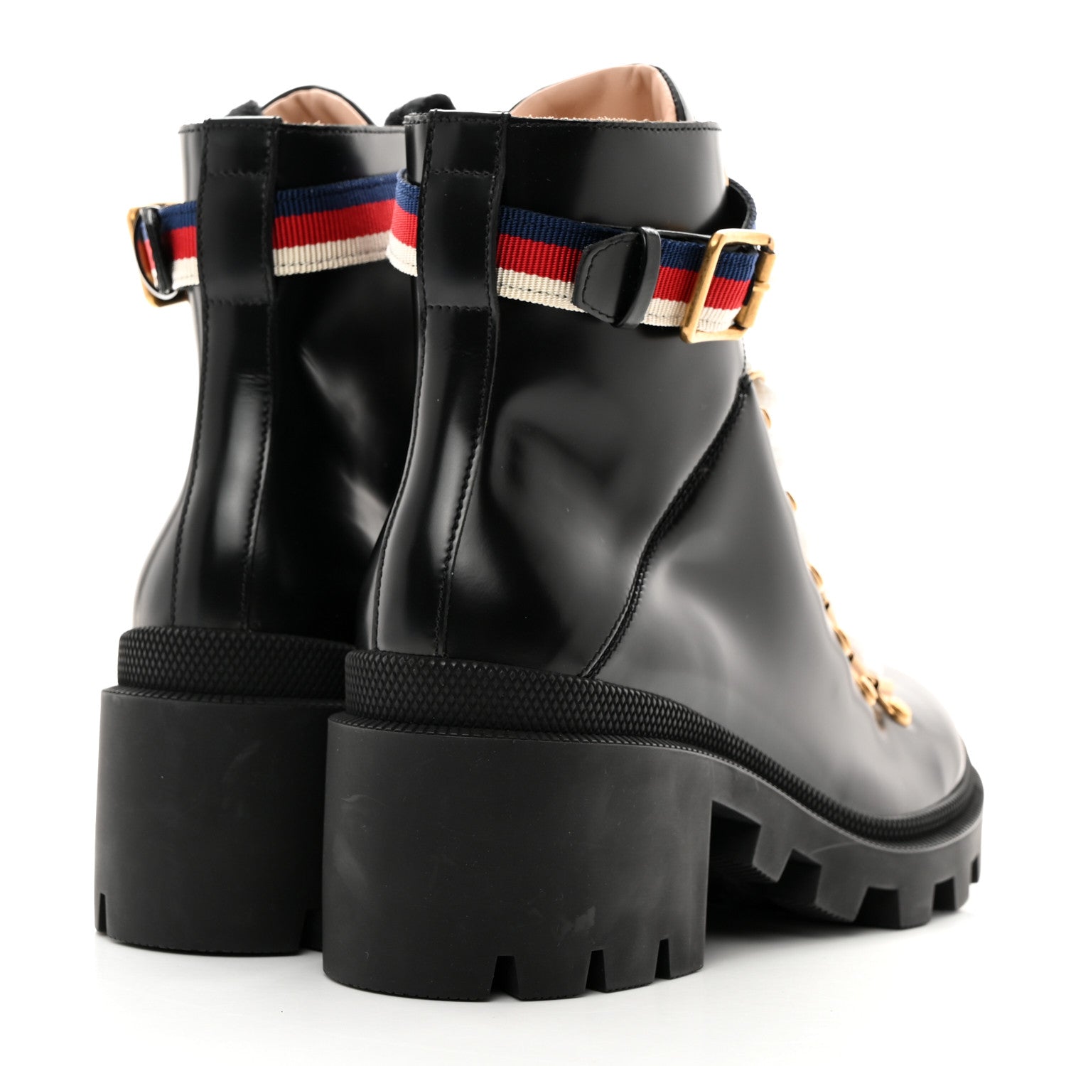 Gucci Calfskin Sylvie Web Womens Lace Up Combat Boots 38 Black 4 of 9
