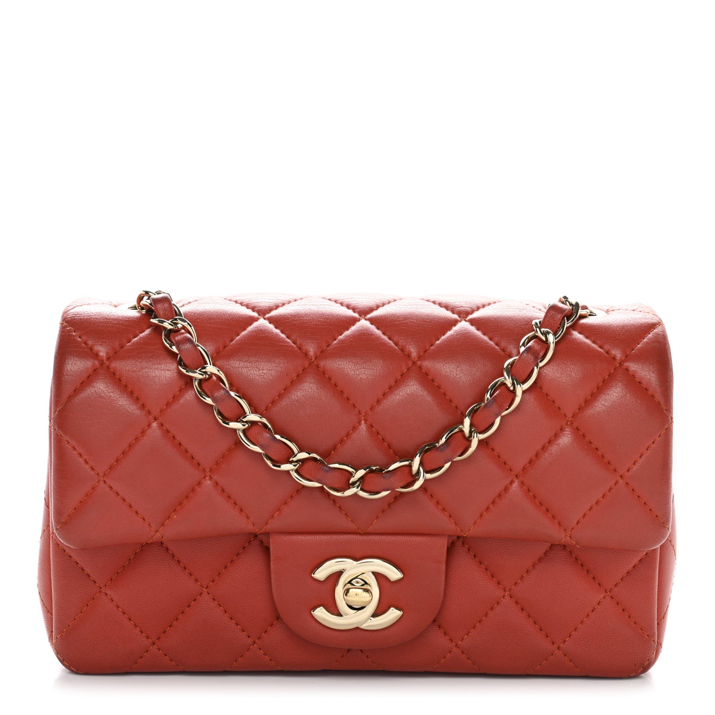 Lambskin Quilted Mini Rectangular Flap Orange